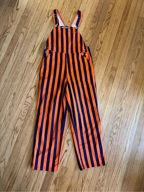 Game Bibs Striped Orange & Navy Men's Overalls sz Medium